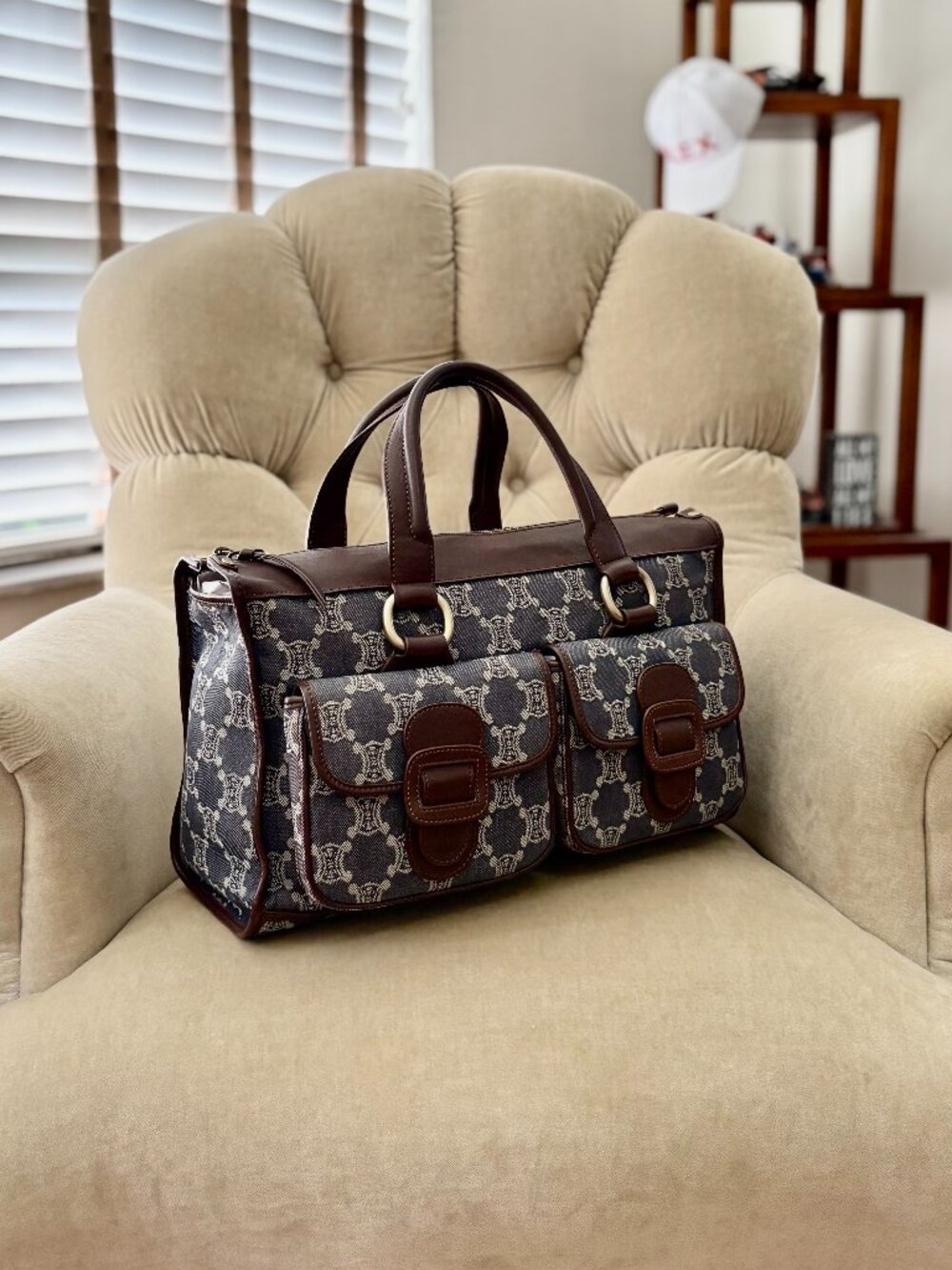 Auth CELINE MACADAM DENIM Indigo Triomphe Satchel Bag GORGEOUS!!! - Picture 3 of 12